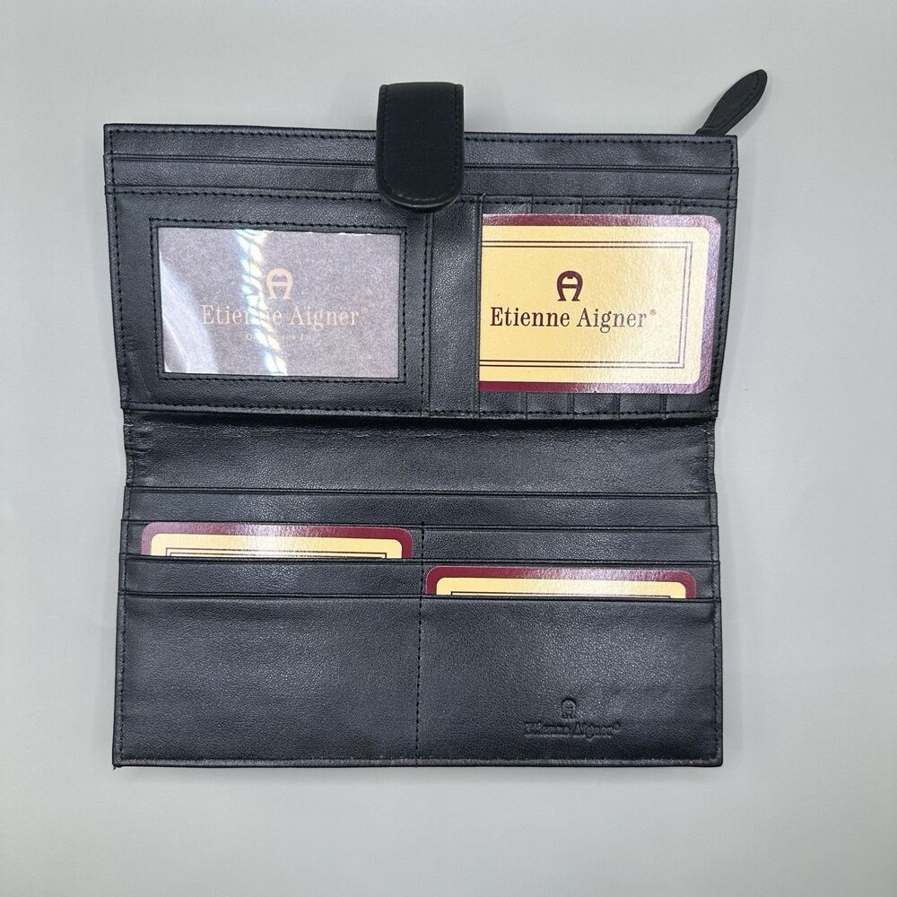 Designer wallet quilted black Etienne Aigner long clutch - Picture 3 of 11